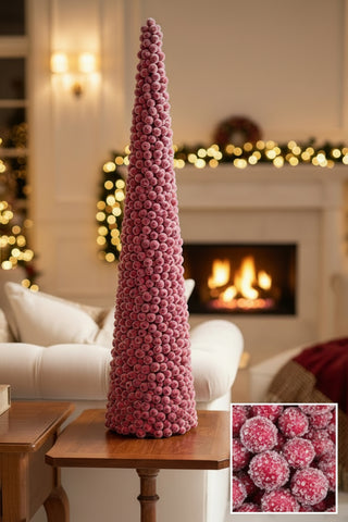 25" Iced Red Berry Cone Topiary