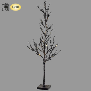 30" Glittered Twig Tree on Stand With USB Light Black