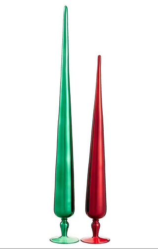 Set of 2 Glass Finial Table Tops Red & Green