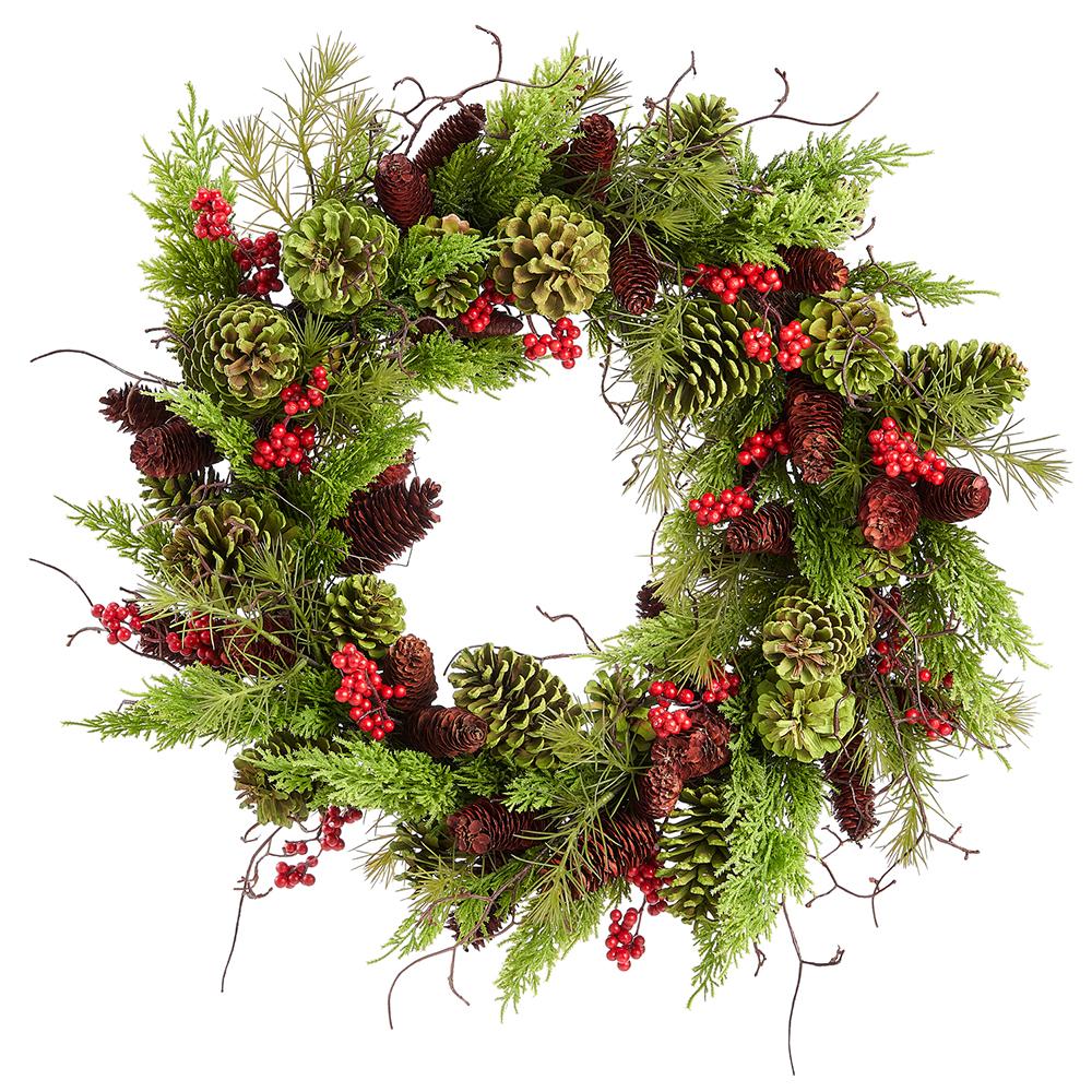 24" Berry & Pine Cone Pine Wreath