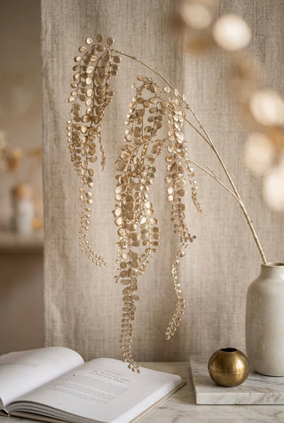 47" Metallic Button Leaf Hanging Spray Champagne