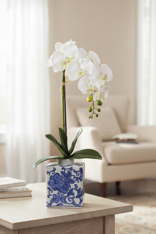 22" Cream Phalaenopsis Orchid Plant in Ceramic Vase