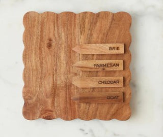 Pre Order Square Scalloped Cheese Board w/ Cheese Markers