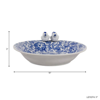 Bird Feeder - Blue & White Ceramic Floral Chinoiserie, 10 in.