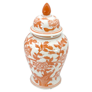 Pre Order Orange & White Lotus Chinoiserie Ceramic Ginger Jar 18"