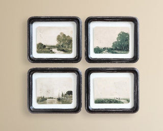 Set of 4 Distressed Wood Framed Landscape Wall Decor