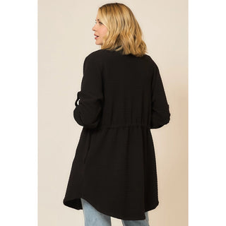 Crinkle Rib Texture Fold Sleeve Jacket