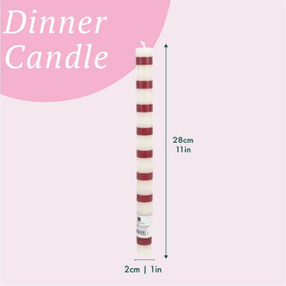 Burgundy & White Stripe Dinner Candles, Sold Individually