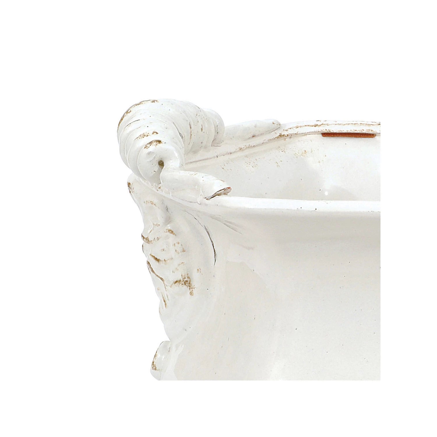 White Terra-cotta Cachepot with Crackle Glaze, Distressed Finish