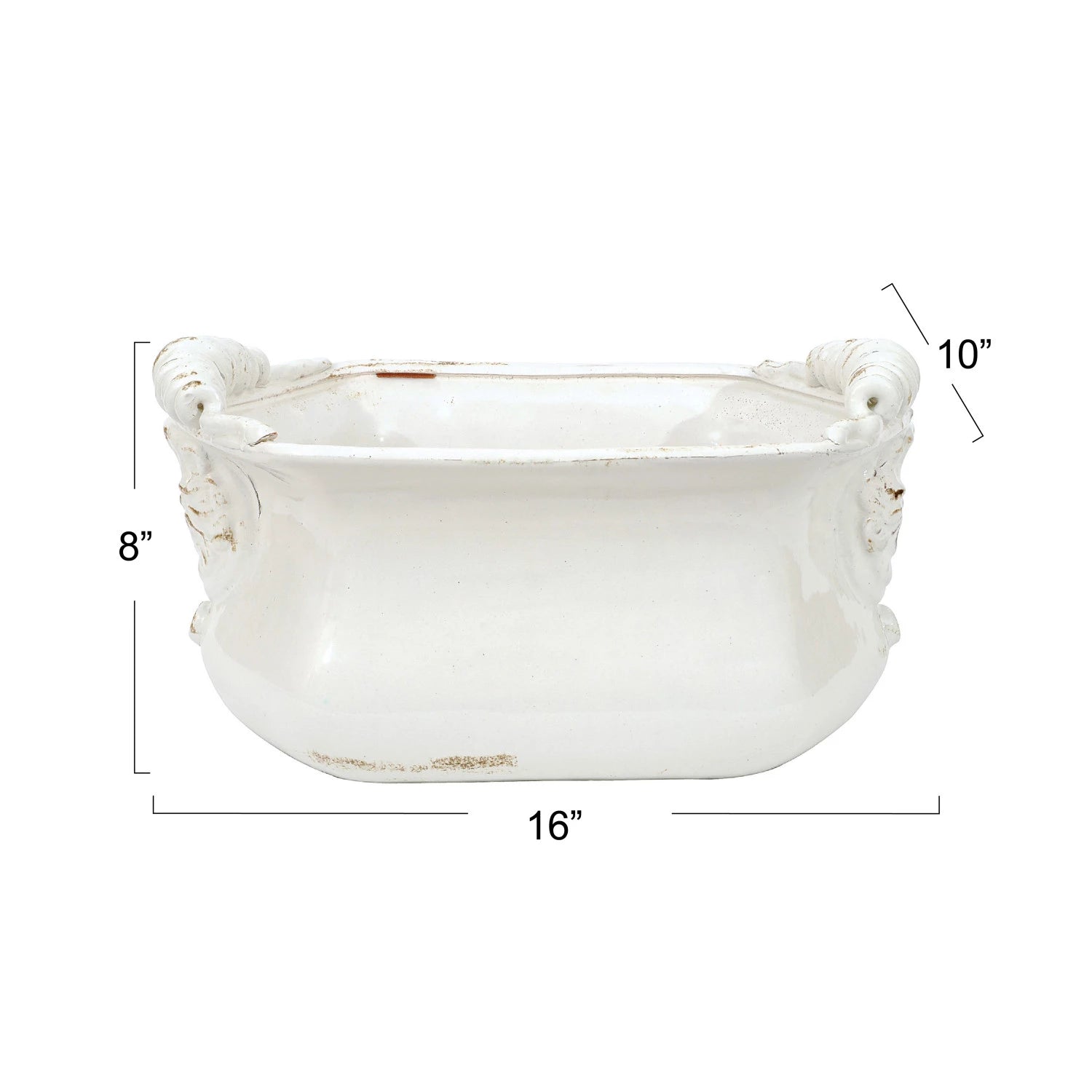 White Terra-cotta Cachepot with Crackle Glaze, Distressed Finish