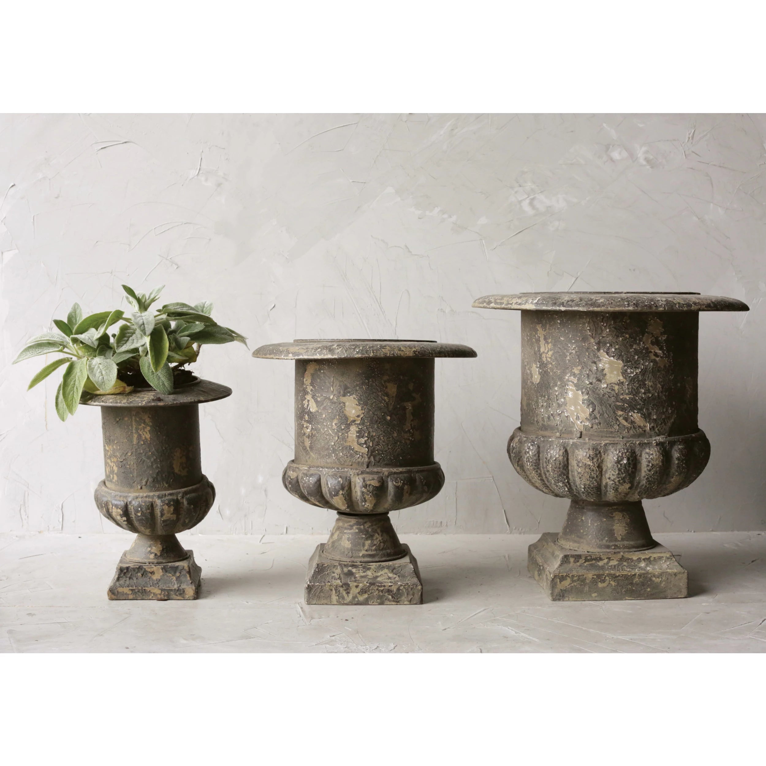Distressed Metal Urns, Size Options