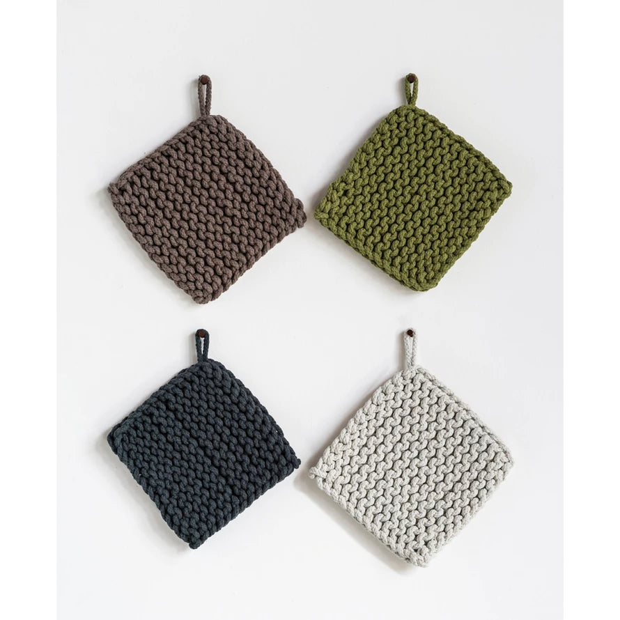 Cotton Crocheted Pot Holder,  Color Options