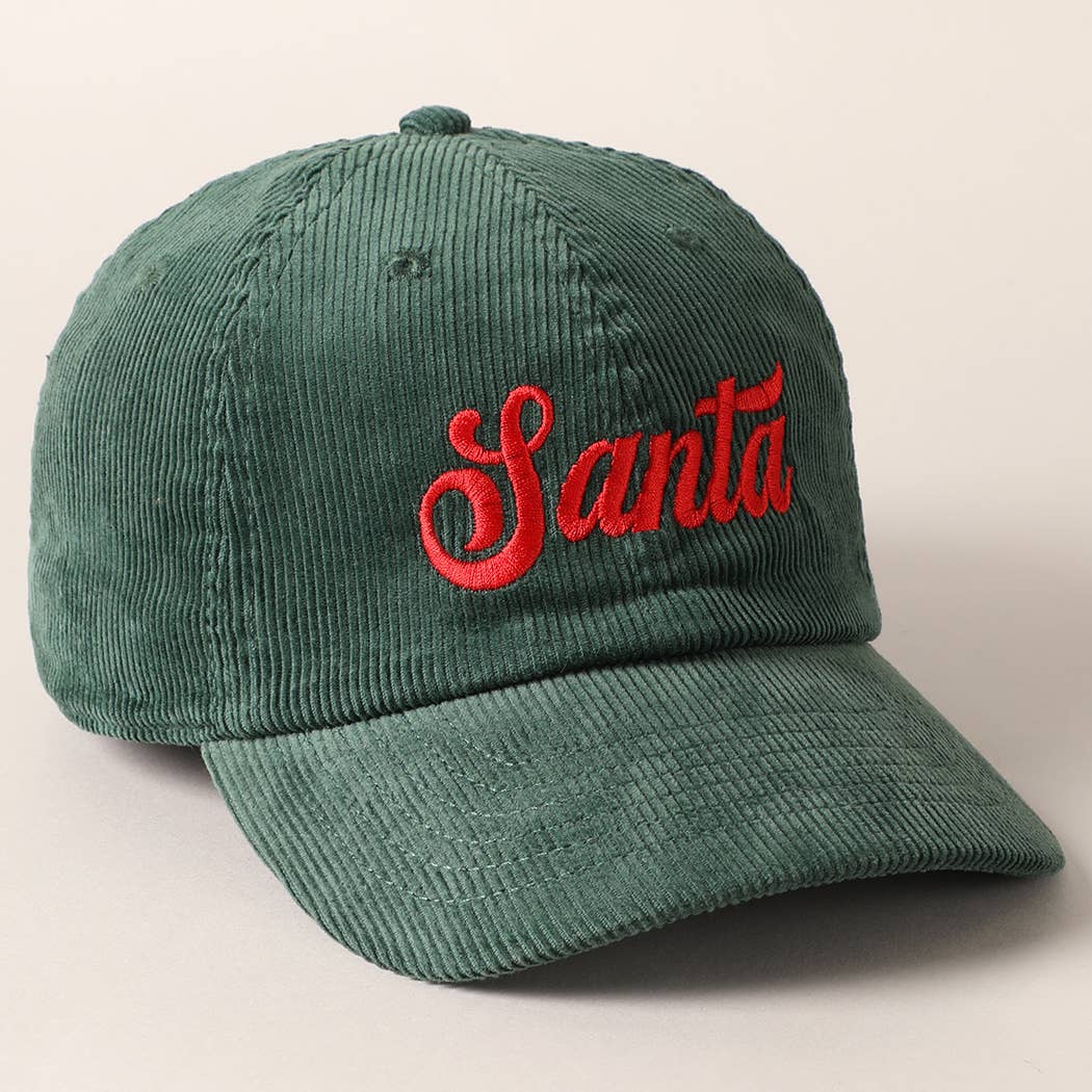 Santa Text Embroidery Corduroy Baseball Cap, 2 Color Options
