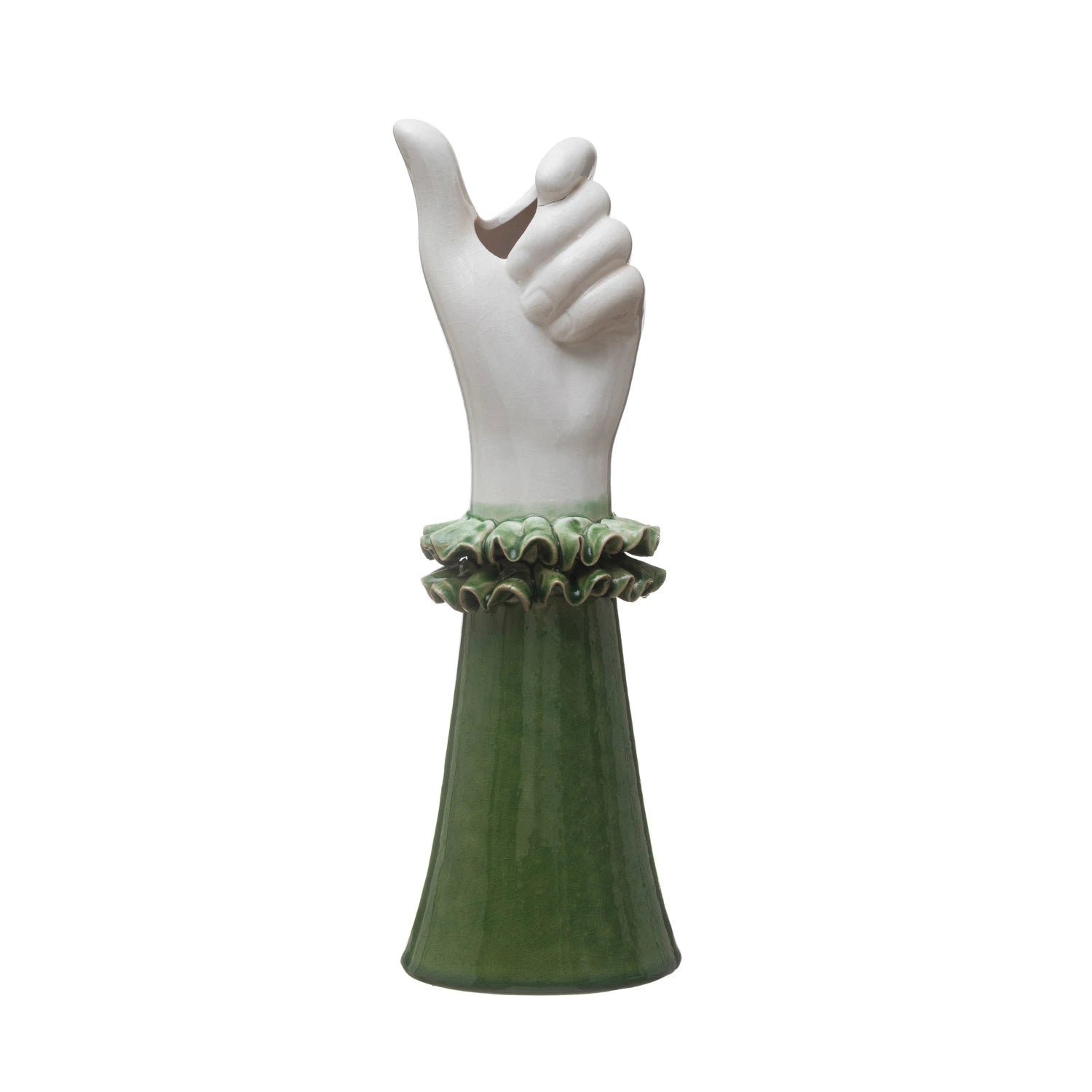Stoneware Hand Shaped Vase with Ruffled Shirt Sleeve