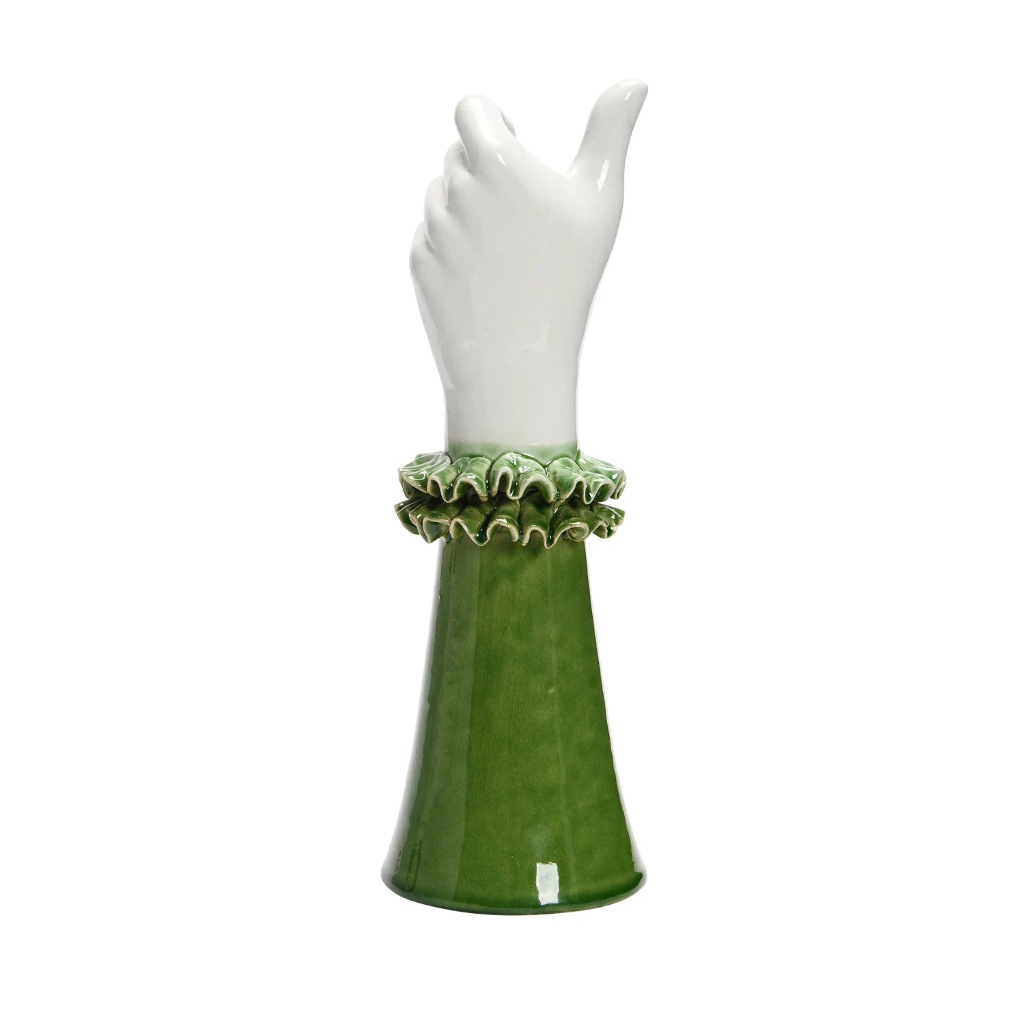 Stoneware Hand Shaped Vase with Ruffled Shirt Sleeve
