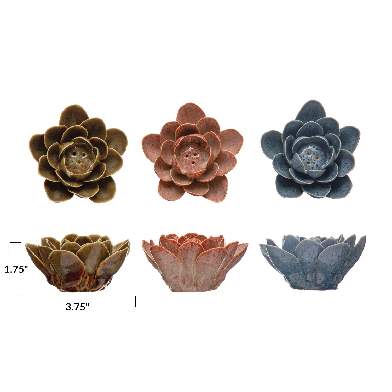 Handmade Stoneware Flower Incense Holder, Color Options