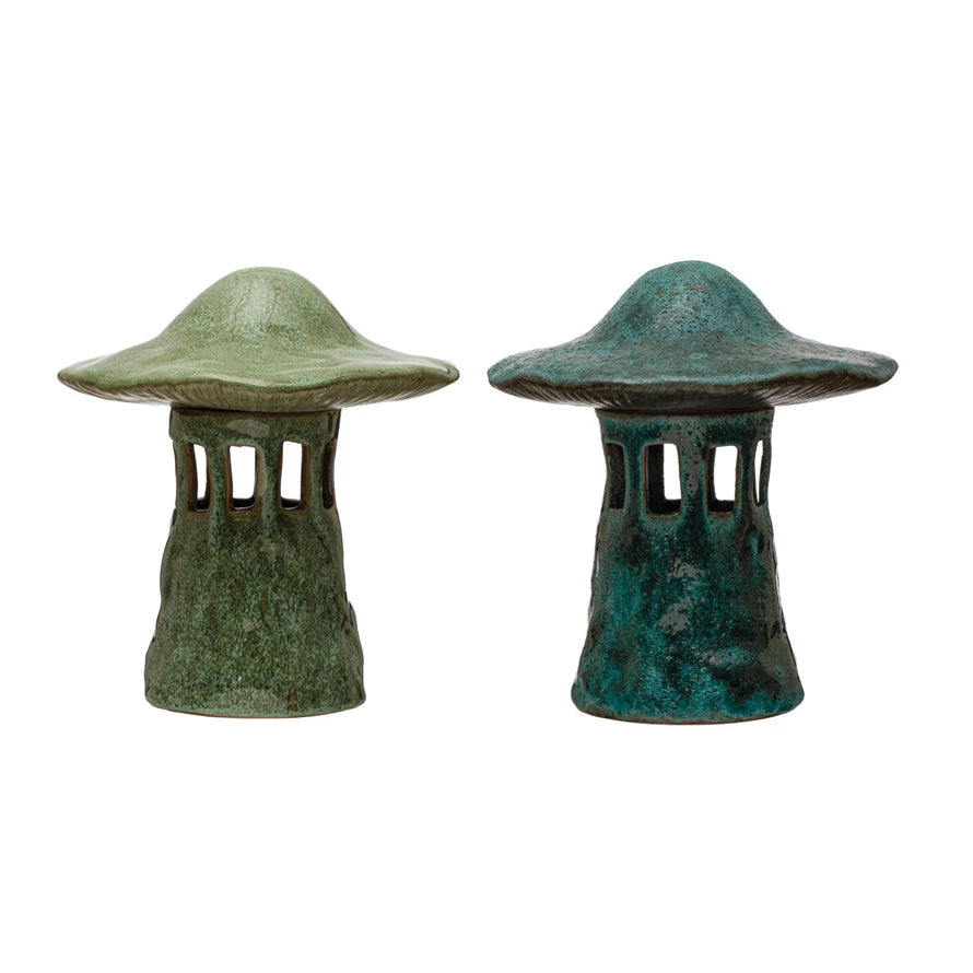 Stoneware Mushroom Lantern with Lid, Reactive Glaze, Color Options