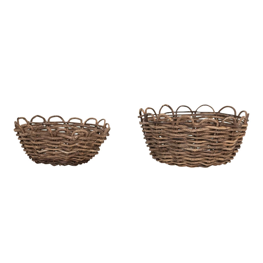 Woven Vine Baskets with Scalloped Edge, Size Options