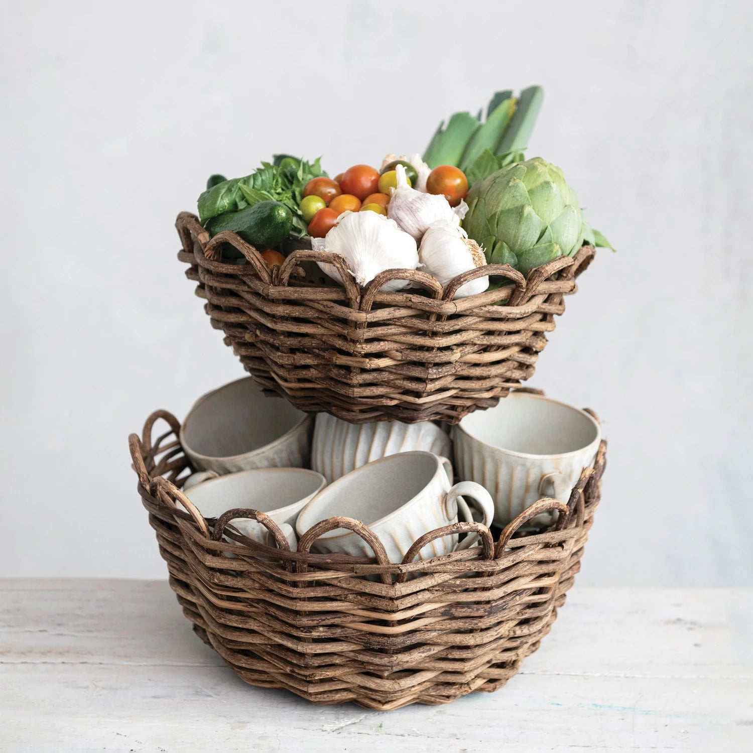 Woven Vine Baskets with Scalloped Edge, Size Options