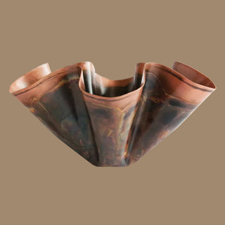 Decorative Metal Ruffled Bowl, Oxidized Copper Finish