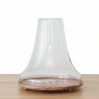 Recycled Glass Cloche with Mango Wood Footed Base