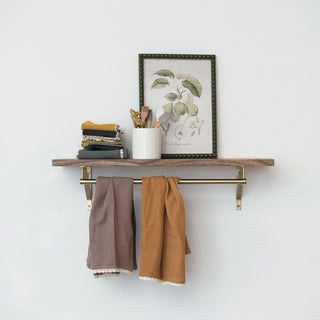 Mango Wood & Metal Wall Shelf with Rod