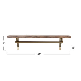Mango Wood & Metal Wall Shelf with Rod