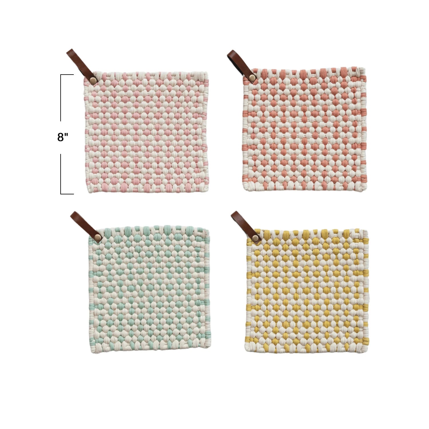 Cotton Crocheted Pot Holder with Leather Loop, Color Options