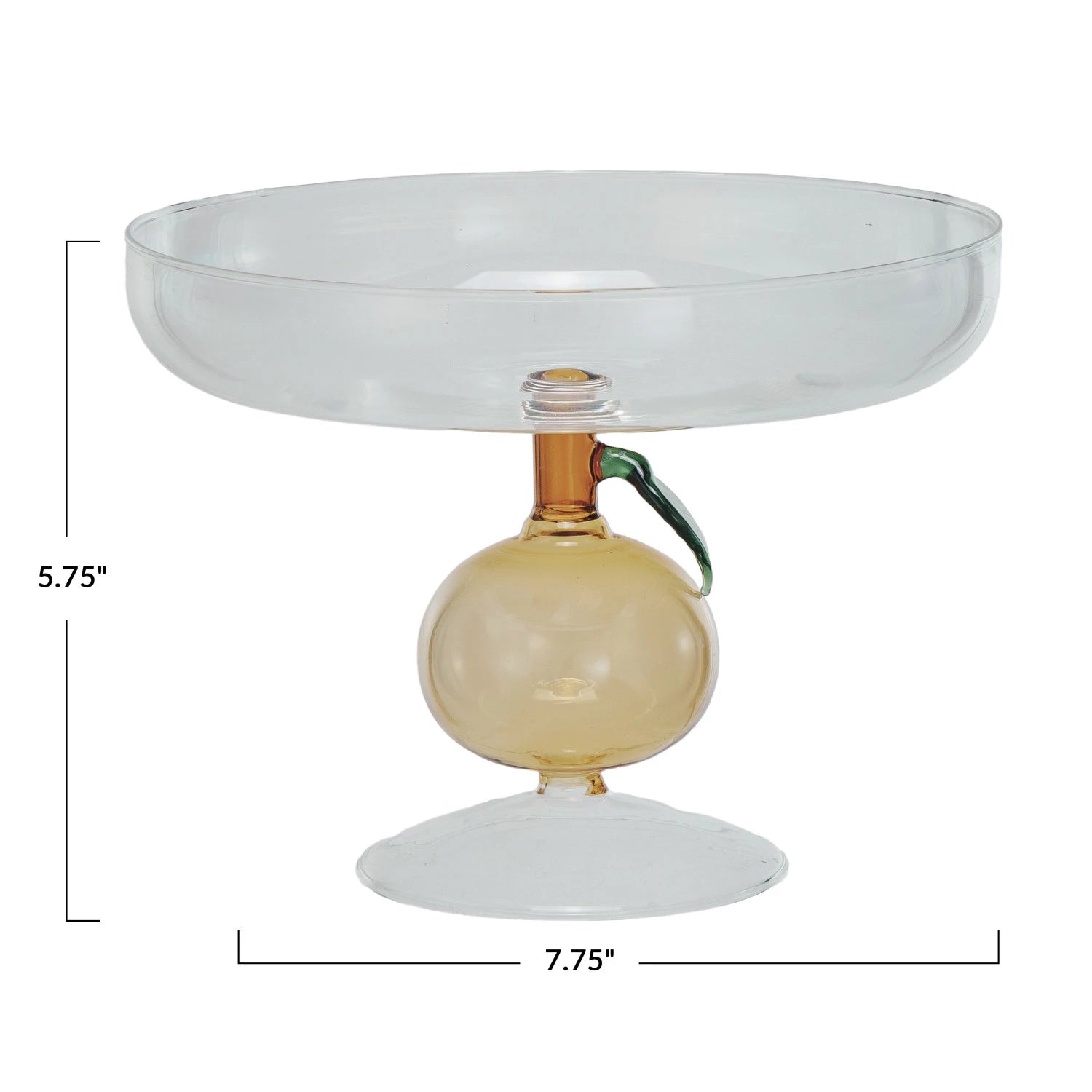 Glass Pedestal with Orange Shaped Base, Green & Amber Color