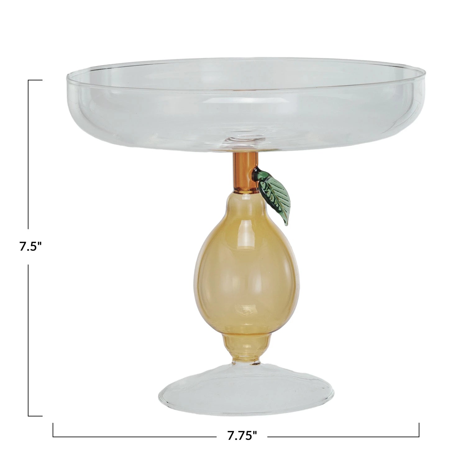 Glass Pedestal with Lemon Shaped Base, Green & Amber Color