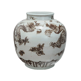 Hand-Painted Porcelain Vintage Reproduction Vase with Dragons