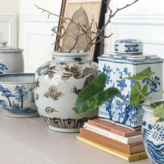 Hand-Painted Porcelain Vintage Reproduction Vase with Dragons