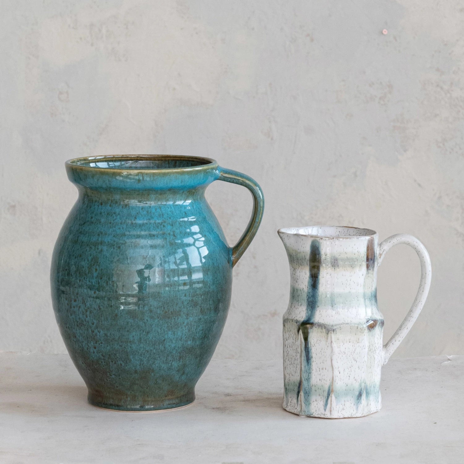 4 Quart Blue Stoneware Jug with Handle