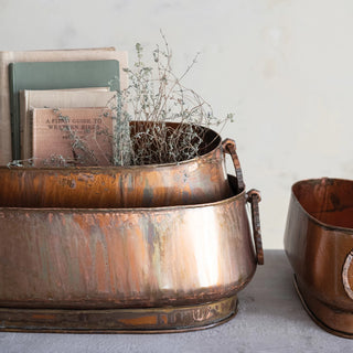 Metal Planter with Ring Handles, Size Options