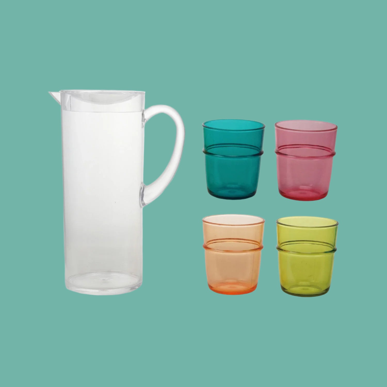 2 Qt Acrylic Pitcher with 4 Stackable Drinking Glasses Set