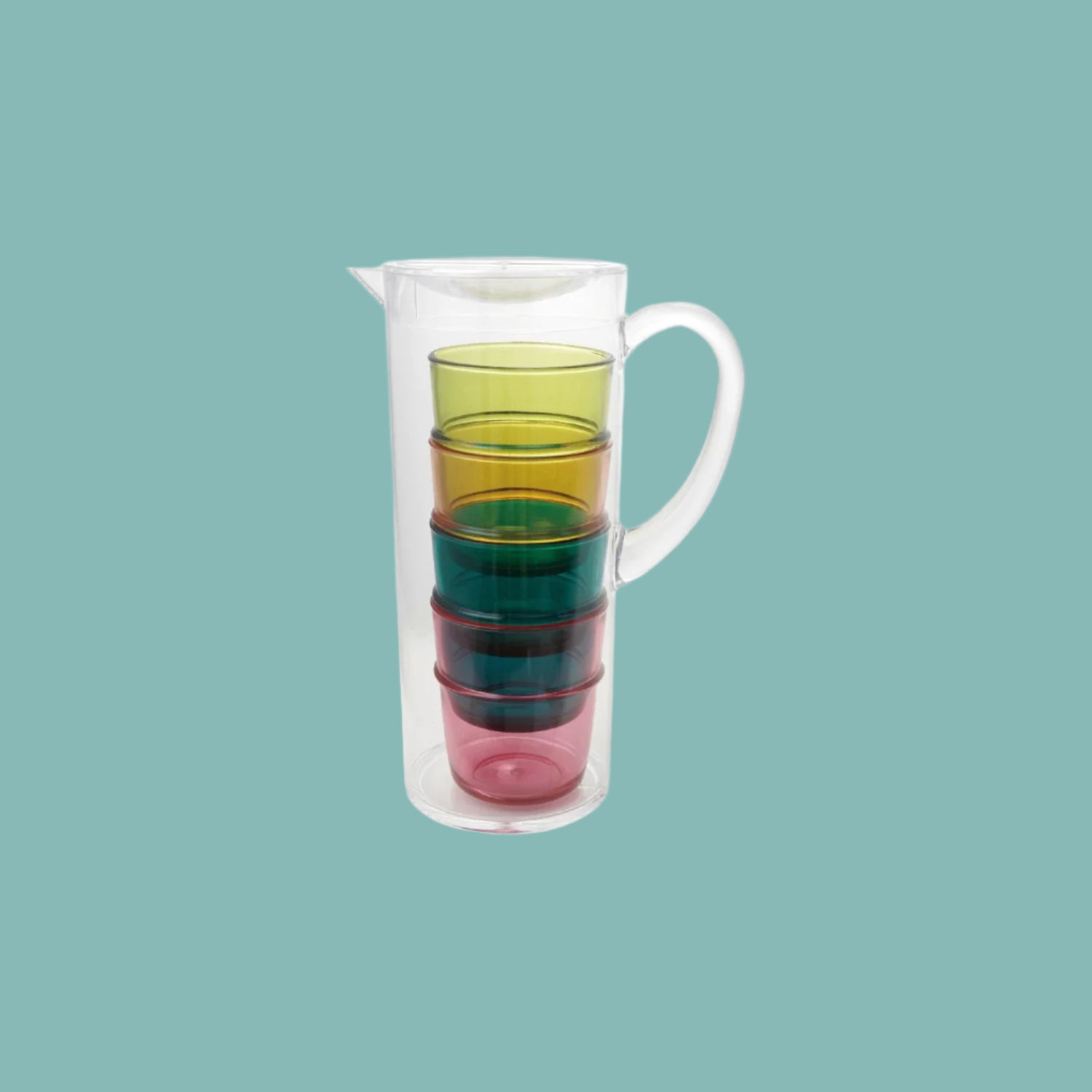 2 Qt Acrylic Pitcher with 4 Stackable Drinking Glasses Set