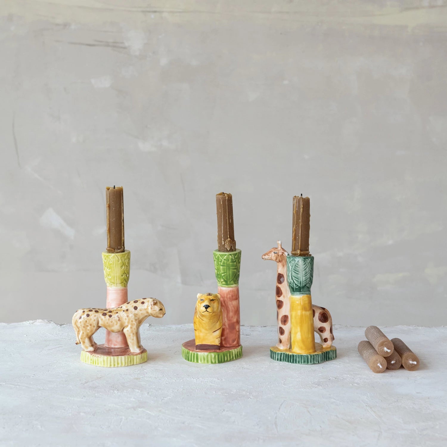 Stoneware Safari Animal Taper Holder, 3 Style Options