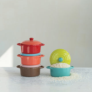 Pre Order Stoneware Two-Tone Baker with Lid, 4 Color Options