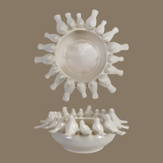 Decorative Stoneware Bowl/Planter with 3D birds on Rim