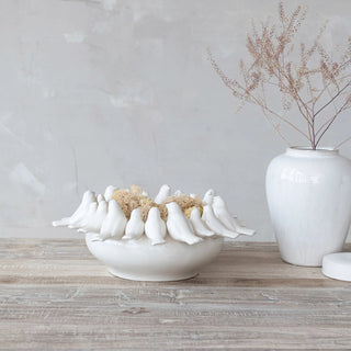 Decorative Stoneware Bowl/Planter with 3D birds on Rim