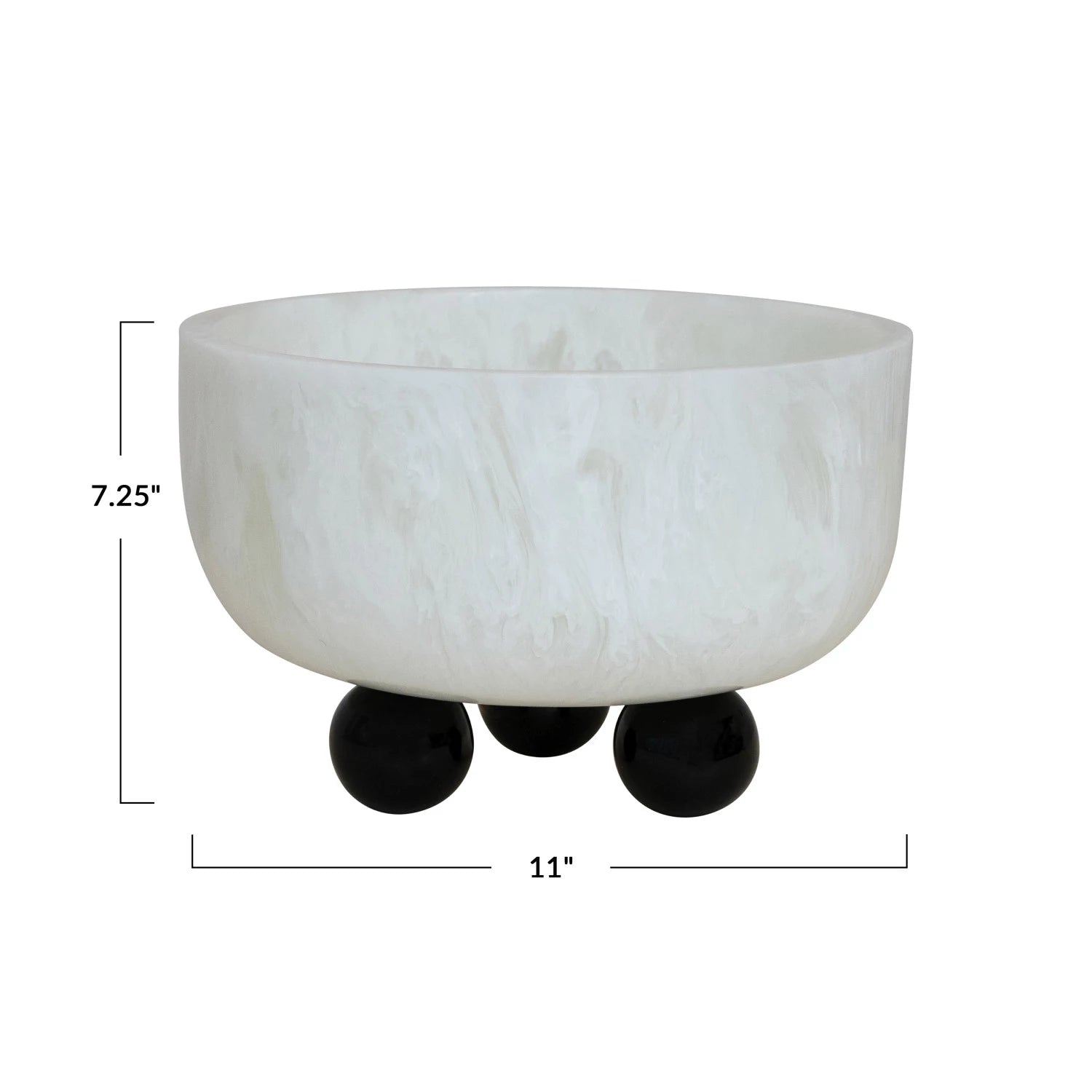 White and Black Marbled Resin Bowl with Ball Feet
