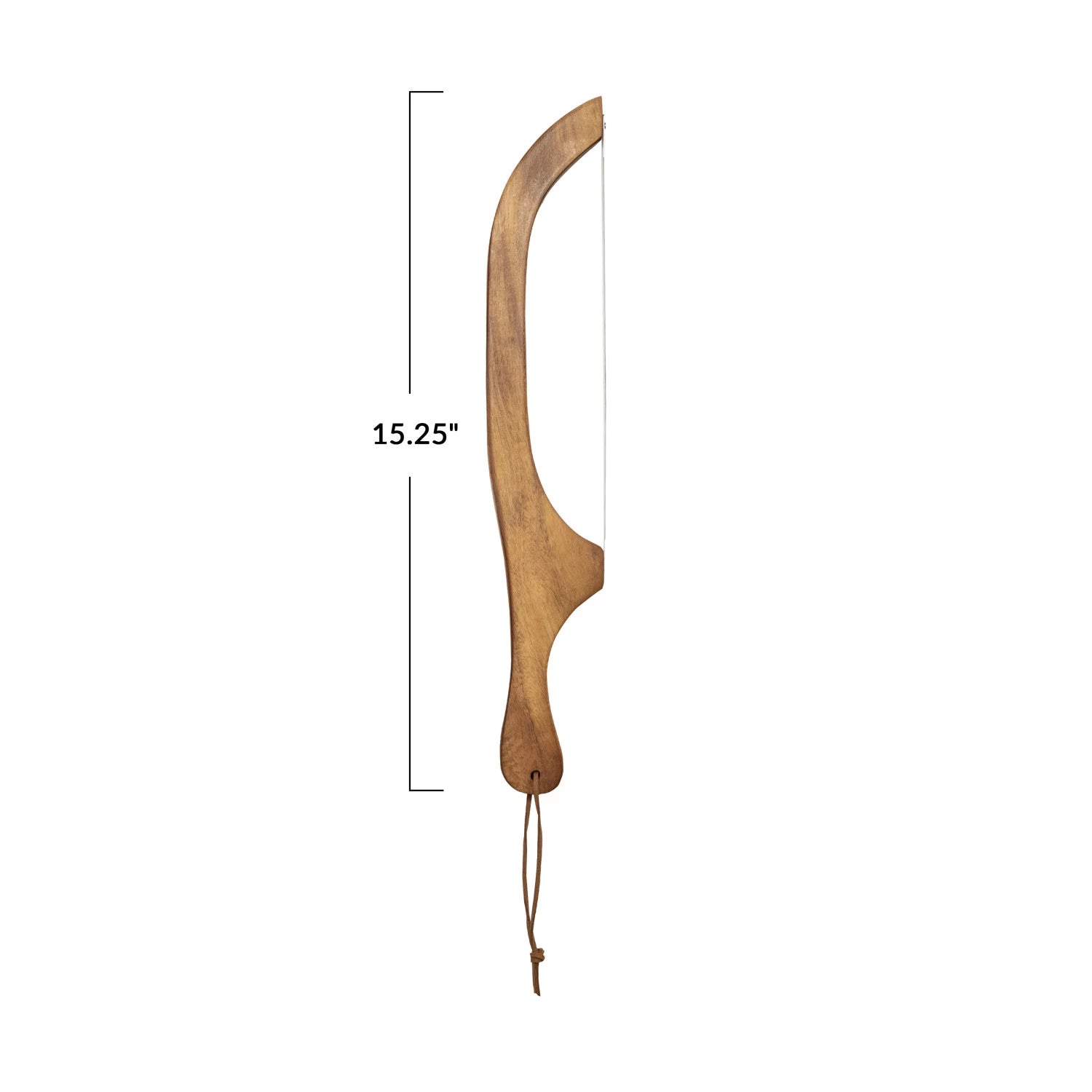 Wood Bread Bow Knife with Stainless Steel Blade & Faux Leather Tie