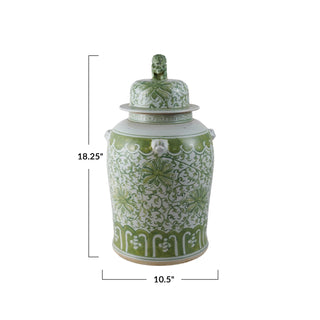 Decorative Stoneware Ginger Jar w/ Floral Pattern, 2 Style Options