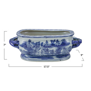 Vintage Reproduction Oval Hand-Painted Planter w/ Landscape