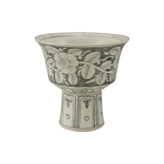 Hand-Painted Stoneware Footed Planter w/ Floral Design