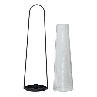 Pre Order (Sept) Metal Lantern w/Taper Holder & Hammered Glass