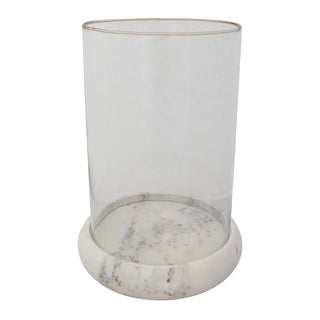 Pre Order 9" Round Glass Hurricane w/ White Marble Base