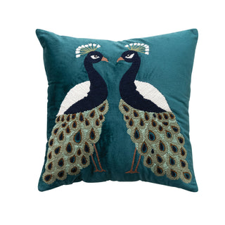 18" Velvet Pillow with Peacocks