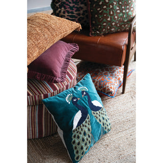 18" Velvet Pillow with Peacocks