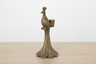 8.75"H Cast Aluminum Peacock Shaped Taper Holder, Antique Gold Finish